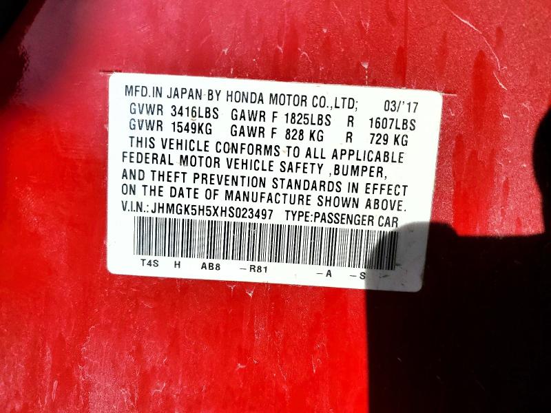 Auction sale of the 2017 Honda Fit, vin: JHMGK5H5XHS023497, lot number: 57831606