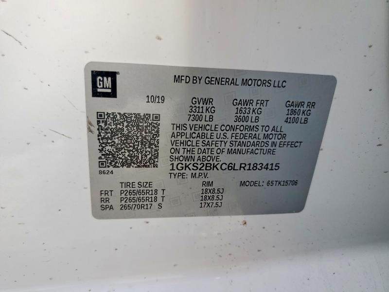 Aukcja sprzedaży 2020 Gmc Yukon, vin: 1GKS2BKC6LR183415, numer aukcji: 55205216