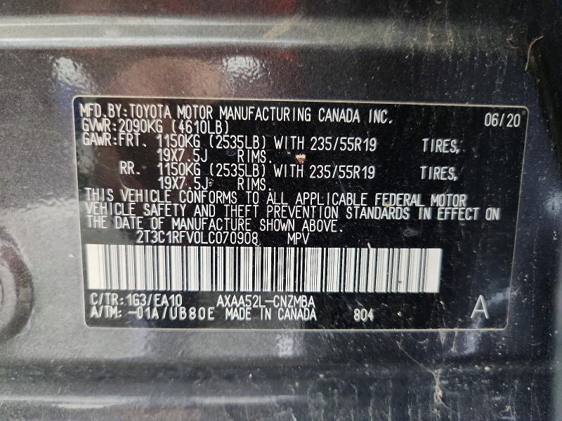 2020 Toyota Rav4 მანქანა იყიდება აუქციონზე, vin: 2T3C1RFV0LC070908, აუქციონის ნომერი: 56247356