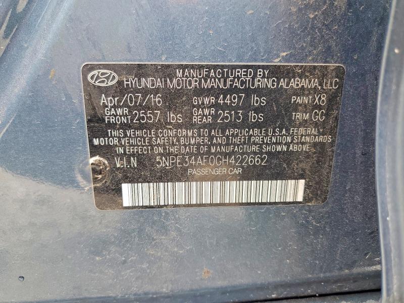 Auction sale of the 2016 Hyundai Sonata, vin: 5NPE34AF0GH422662, lot number: 57196546