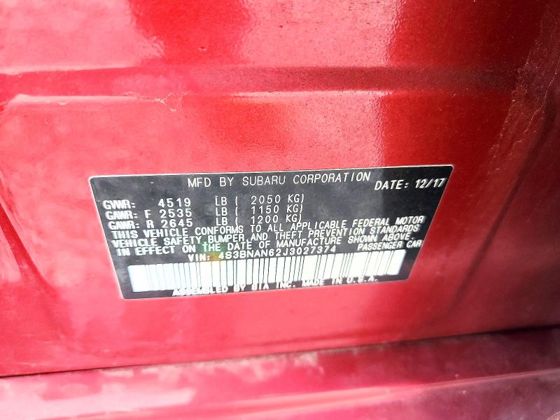 56739966 :رقم المزاد ، 4S3BNAN62J3027374 vin ، 2018 Subaru Legacy مزاد بيع