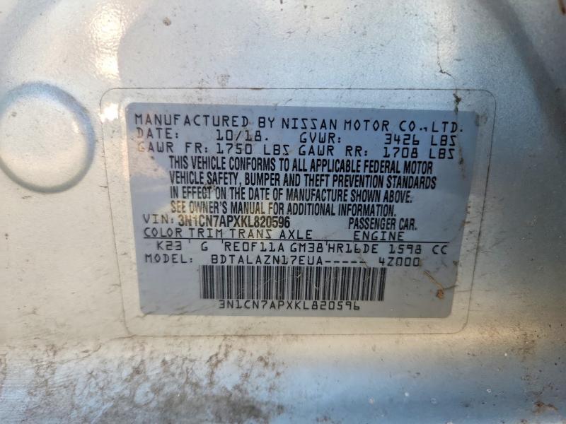59184606 :رقم المزاد ، 3N1CN7APXKL820596 vin ، 2019 Nissan Versa مزاد بيع