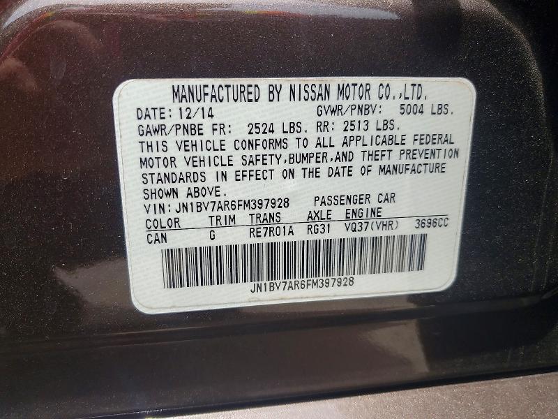 56581526 :رقم المزاد ، JN1BV7AR6FM397928 vin ، 2015 Infiniti Q50 مزاد بيع