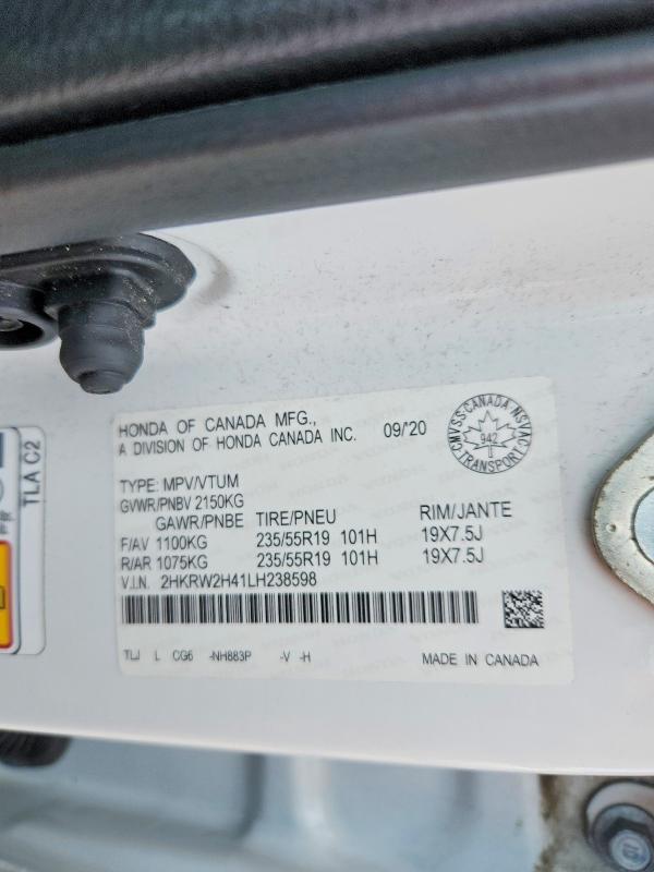 Auction sale of the 2020 Honda Cr-v, vin: 2HKRW2H41LH238598, lot number: 57143356
