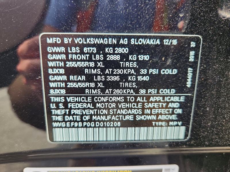 Продажа на аукционе авто 2016 Volkswagen Touareg, vin: WVGEF9BP0GD010206, номер лота: 57478856