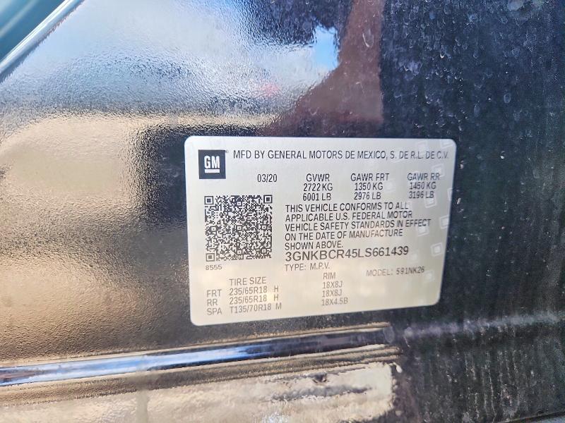 56083486 :رقم المزاد ، 3GNKBCR45LS661439 vin ، 2020 Chevrolet Blazer مزاد بيع