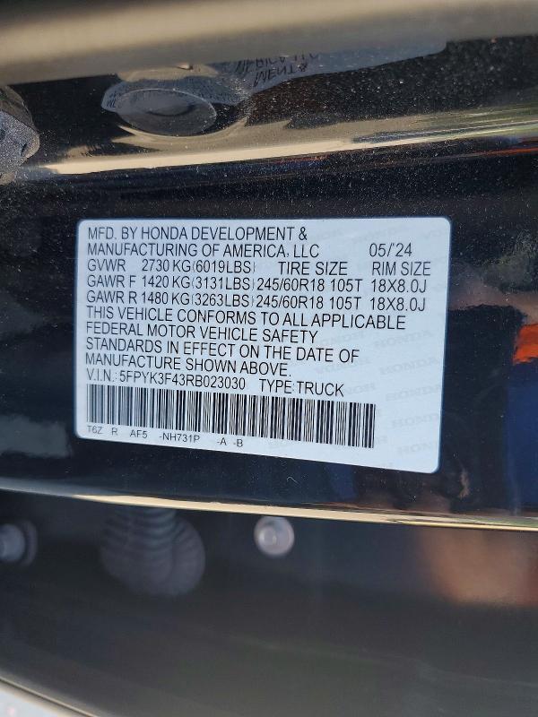 Продаж на аукціоні авто 2024 Honda Ridgeline, vin: 5FPYK3F43RB023030, номер лоту: 55941366