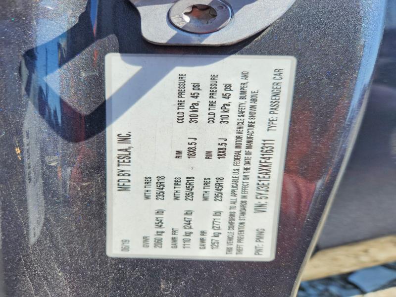 2019 Tesla Model 3 მანქანა იყიდება აუქციონზე, vin: 5YJ3E1EAXKF416311, აუქციონის ნომერი: 57705506