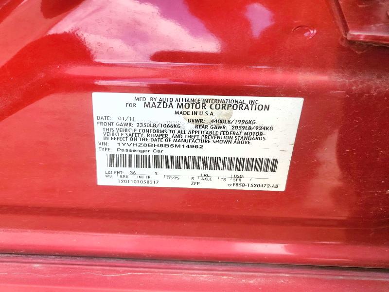 2011 Mazda 6 მანქანა იყიდება აუქციონზე, vin: 1YVHZ8BH8B5M14962, აუქციონის ნომერი: 56169136