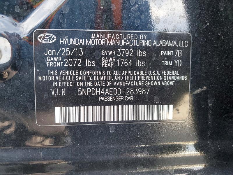 2013 Hyundai Elantra მანქანა იყიდება აუქციონზე, vin: 5NPDH4AE0DH283987, აუქციონის ნომერი: 56091346