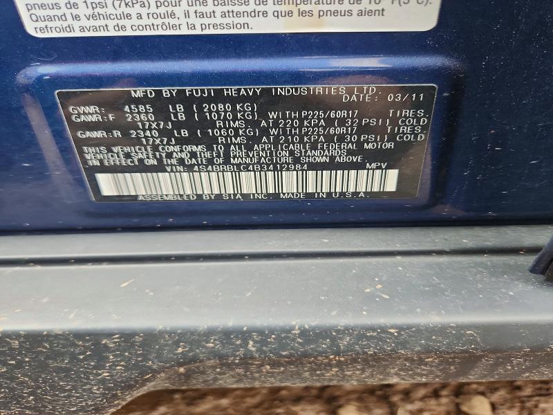 Продажа на аукционе авто 2011 Subaru Outback, vin: 4S4BRBLC4B3412984, номер лота: 57383706