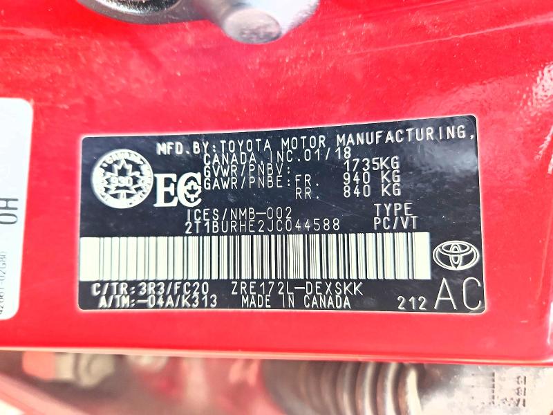 57603036 :رقم المزاد ، 2T1BURHE2JC044588 vin ، 2018 Toyota Corolla مزاد بيع
