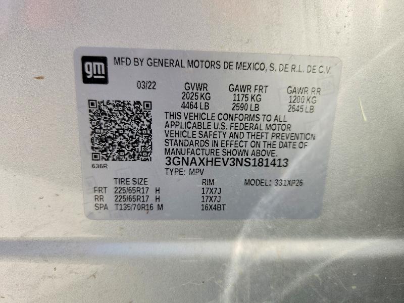 Продаж на аукціоні авто 2022 Chevrolet Equinox, vin: 3GNAXHEV3NS181413, номер лоту: 58103706