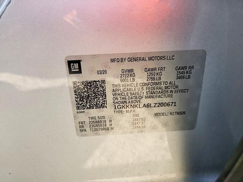 Aukcja sprzedaży 2020 Gmc Acadia, vin: 1GKKNKLA6LZ200671, numer aukcji: 56024026