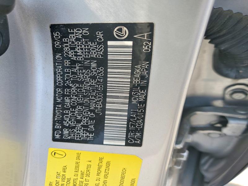 2006 Lexus Es მანქანა იყიდება აუქციონზე, vin: JTHBA30G165147636, აუქციონის ნომერი: 58101566