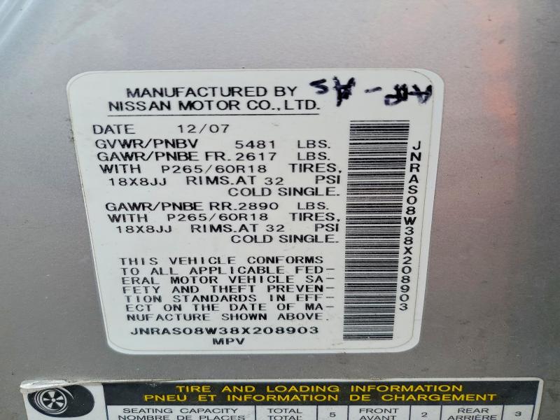 Продаж на аукціоні авто 2008 Infiniti Fx35, vin: JNRAS08W38X208903, номер лоту: 55775046