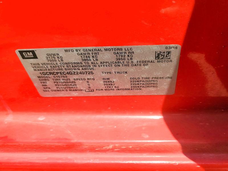58906446 :رقم المزاد ، 1GCRCPEC4GZ249725 vin ، 2016 Chevrolet Silverado مزاد بيع