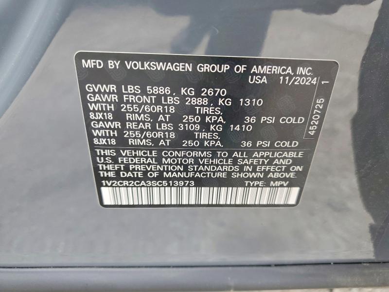 85986865 :رقم المزاد ، 1V2CR2CA3SC513973 vin ، 2025 Volkswagen Atlas مزاد بيع