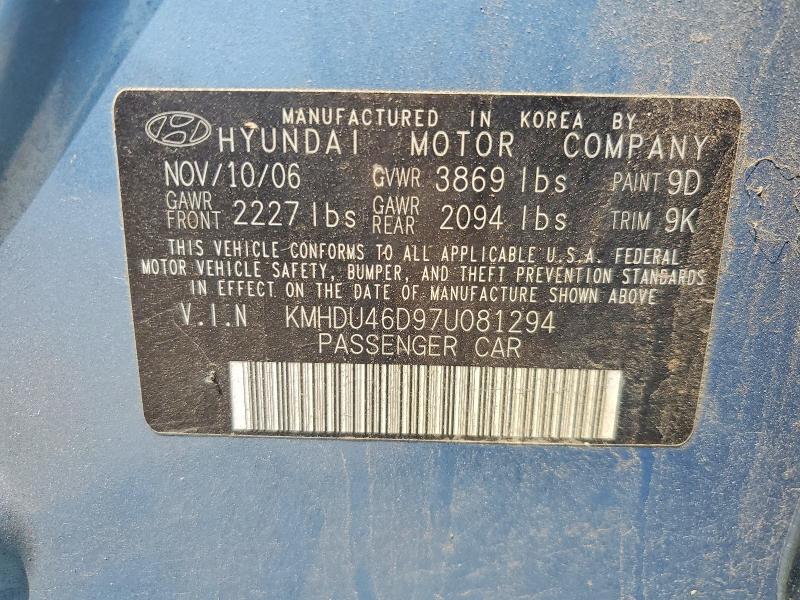 2007 Hyundai Elantra მანქანა იყიდება აუქციონზე, vin: KMHDU46D97U081294, აუქციონის ნომერი: 54917316