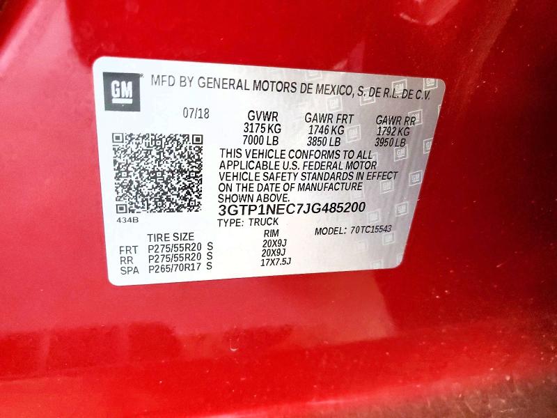 Aukcja sprzedaży 2018 Gmc Sierra, vin: 3GTP1NEC7JG485200, numer aukcji: 57696256
