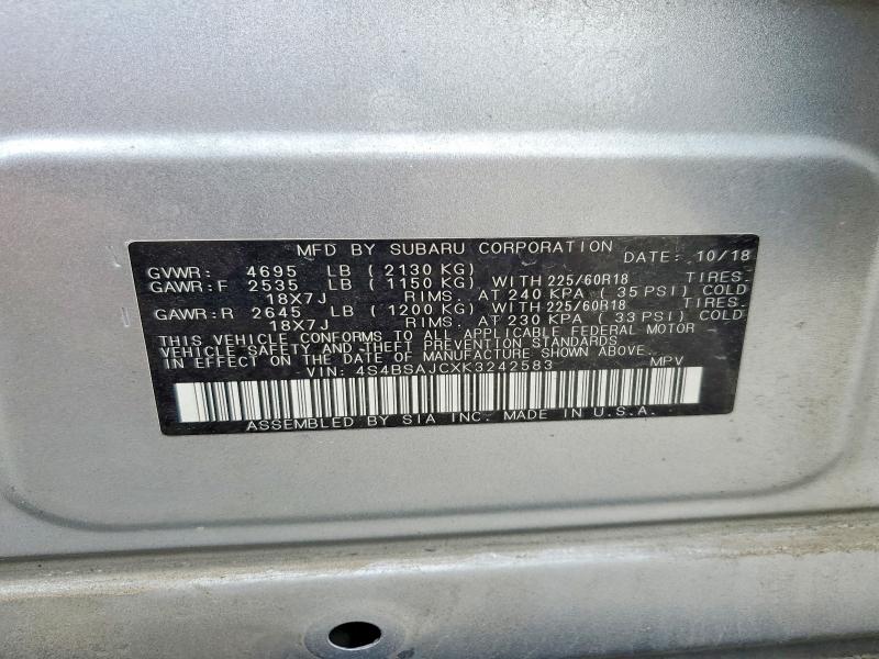 57433566 :رقم المزاد ، 4S4BSAJCXK3242583 vin ، 2019 Subaru Outback مزاد بيع