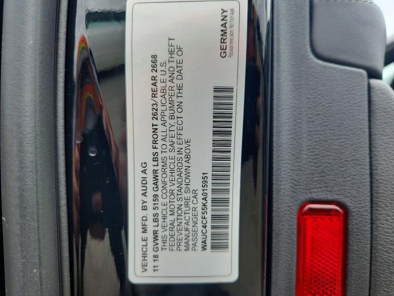Aukcja sprzedaży 2019 Audi S5, vin: WAUC4CF55KA015951, numer aukcji: 55977066