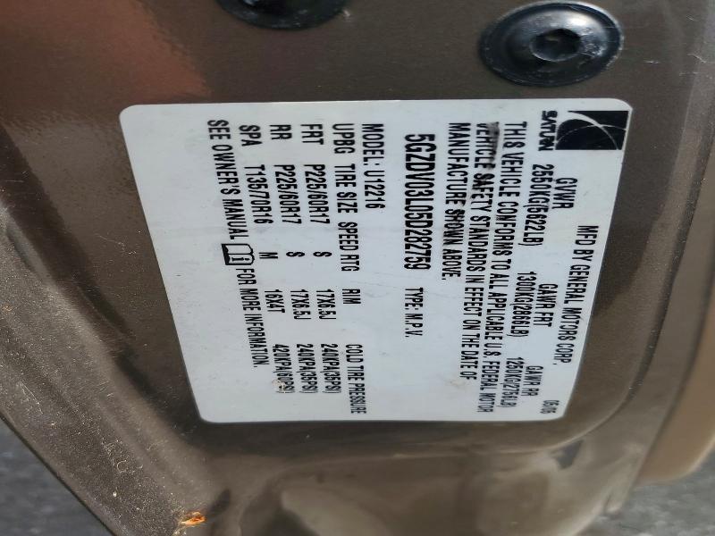 58325406 :رقم المزاد ، 5GZDV03L05D282759 vin ، 2005 Saturn Relay مزاد بيع