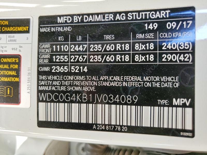 Продажа на аукционе авто 2018 Mercedes-benz Glc, vin: WDC0G4KB1JV034089, номер лота: 56992036