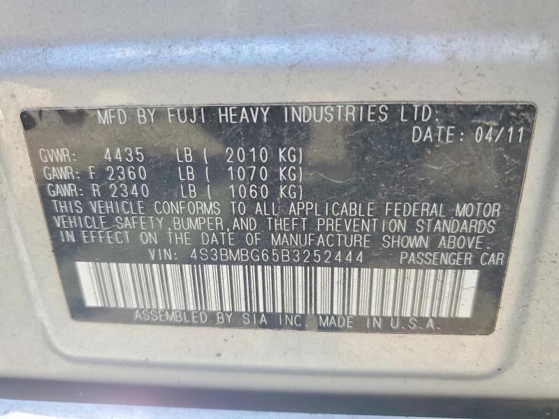 2011 Subaru Legacy მანქანა იყიდება აუქციონზე, vin: 4S3BMBG65B3252444, აუქციონის ნომერი: 55701026