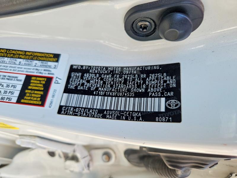 56448226 :رقم المزاد ، 4T1BF1FK8FU874535 vin ، 2015 Toyota Camry مزاد بيع