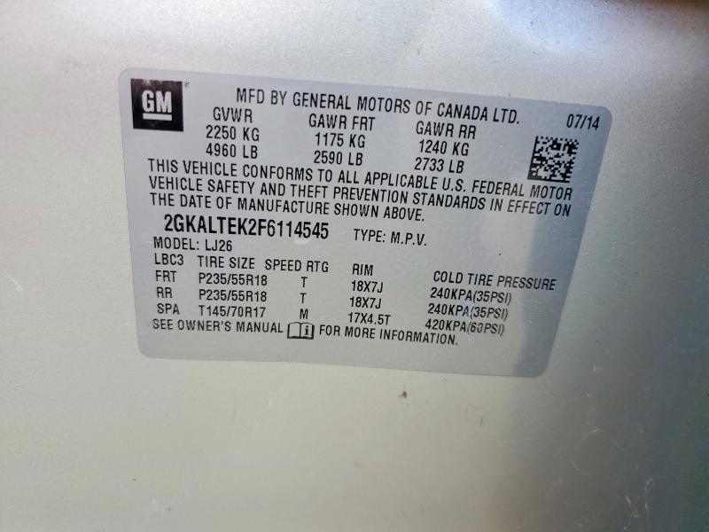 Aukcja sprzedaży 2015 Gmc Terrain, vin: 2GKALTEK2F6114545, numer aukcji: 57359396