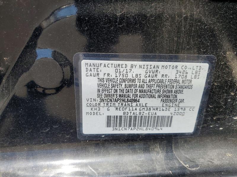 2017 Nissan Versa მანქანა იყიდება აუქციონზე, vin: 3N1CN7AP2HL840964, აუქციონის ნომერი: 57632986