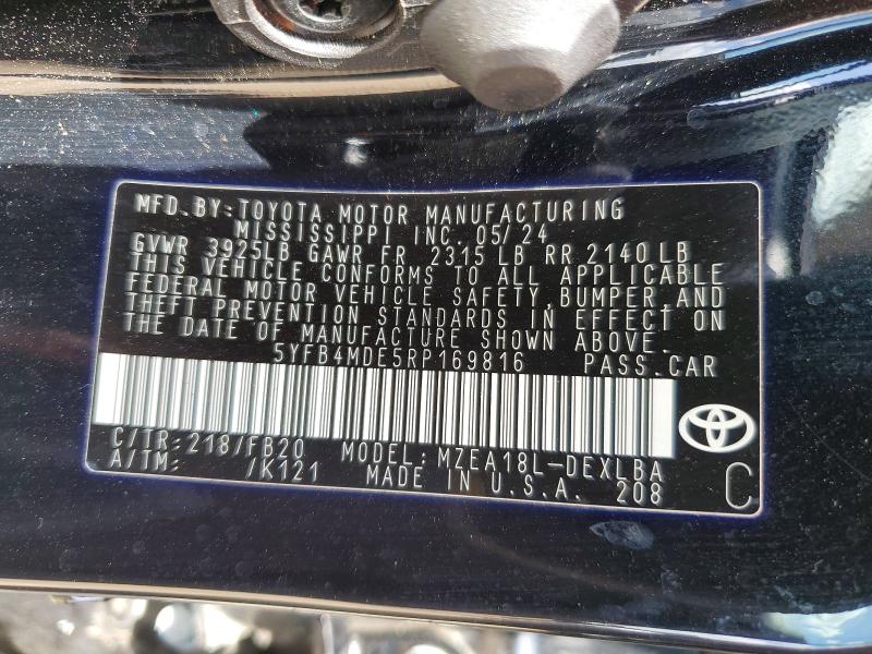 Продажа на аукционе авто 2024 Toyota Corolla, vin: 5YFB4MDE5RP169816, номер лота: 55929266