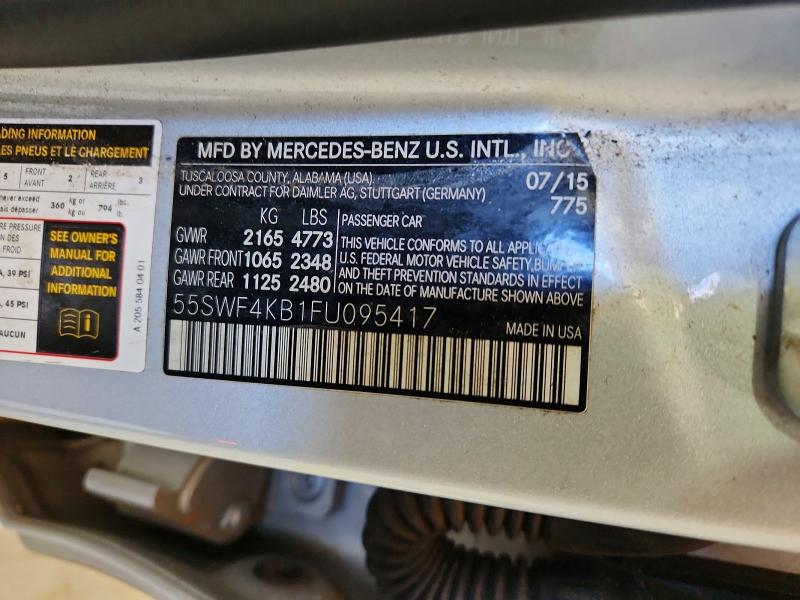 55986896 :رقم المزاد ، 55SWF4KB1FU095417 vin ، 2015 Mercedes-benz C مزاد بيع