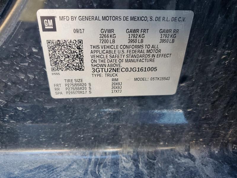 2018 Gmc Sierra მანქანა იყიდება აუქციონზე, vin: 3GTU2NEC0JG161005, აუქციონის ნომერი: 58568106
