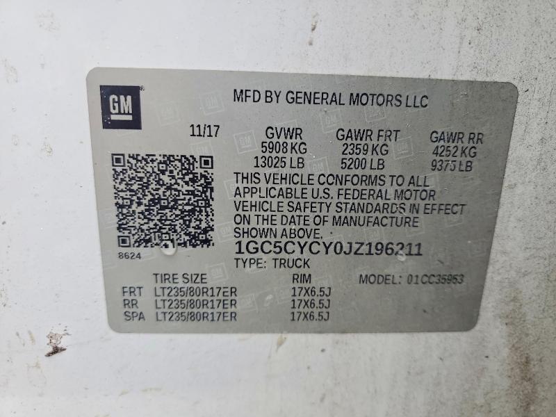56649826 :رقم المزاد ، 1GC5CYCY0JZ196211 vin ، 2018 Chevrolet Silverado مزاد بيع