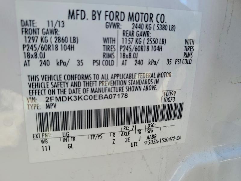 Продаж на аукціоні авто 2014 Ford Edge, vin: 2FMDK3KC0EBA07178, номер лоту: 58987136
