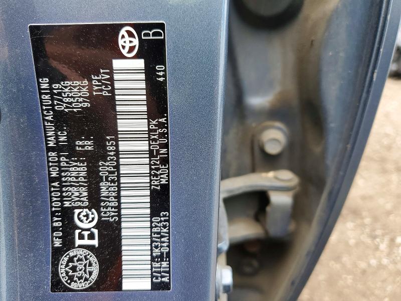 2020 Toyota Corolla მანქანა იყიდება აუქციონზე, vin: 5YFBPRBE3LP034851, აუქციონის ნომერი: 56359786