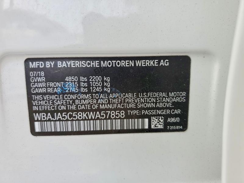 Aukcja sprzedaży 2019 Bmw 530, vin: WBAJA5C58KWA57858, numer aukcji: 56258986