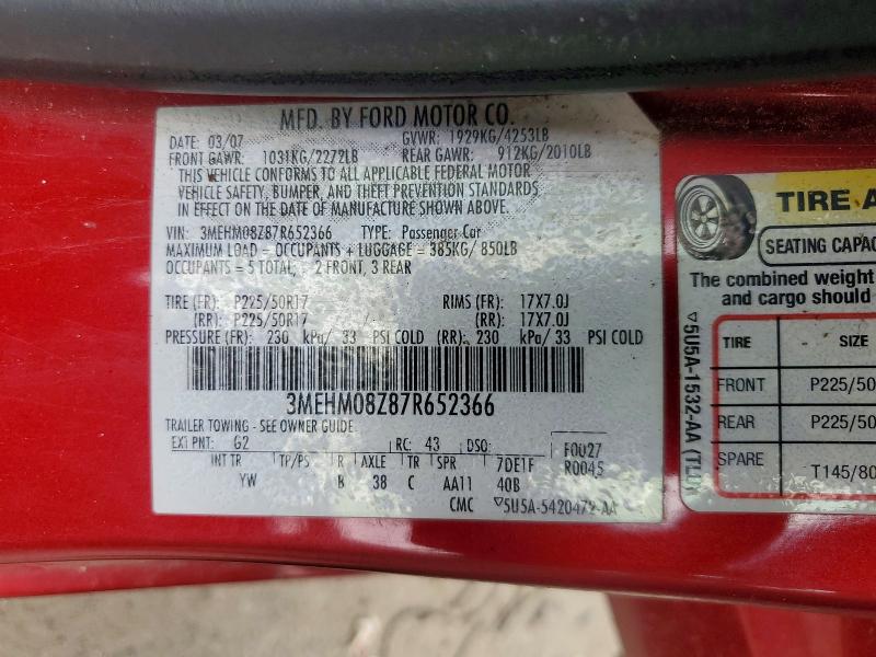Продажа на аукционе авто 2007 Mercury Milan, vin: 3MEHM08Z87R652366, номер лота: 53959746