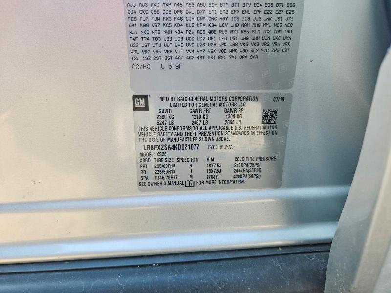 Aukcja sprzedaży 2019 Buick Envision, vin: LRBFX2SA4KD021077, numer aukcji: 59150166