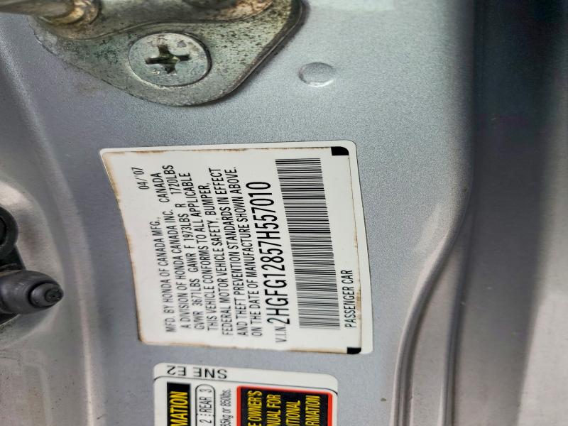Продаж на аукціоні авто 2007 Honda Civic, vin: 2HGFG12857H557010, номер лоту: 56098506