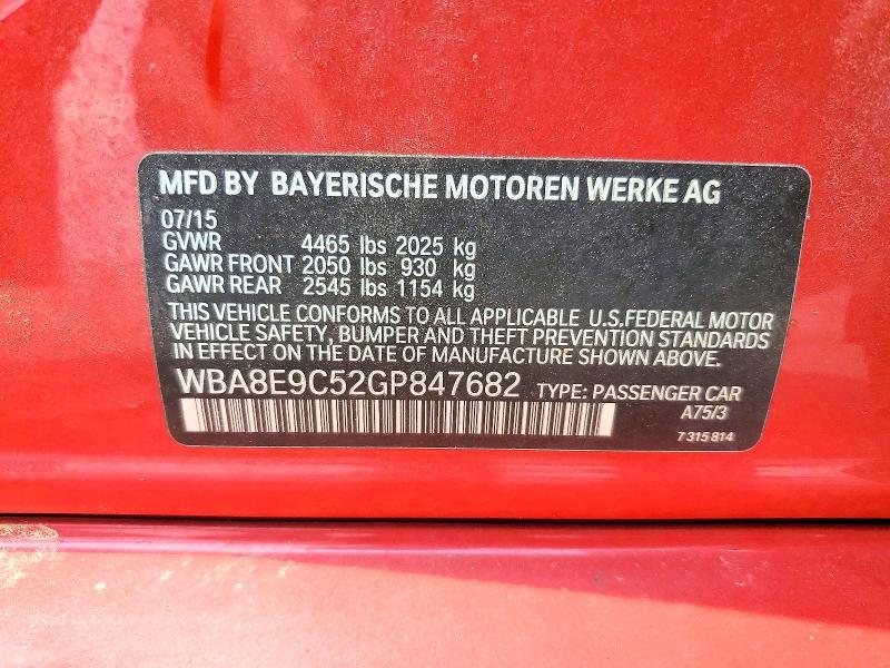 2016 Bmw 328 მანქანა იყიდება აუქციონზე, vin: WBA8E9C52GP847682, აუქციონის ნომერი: 55962606