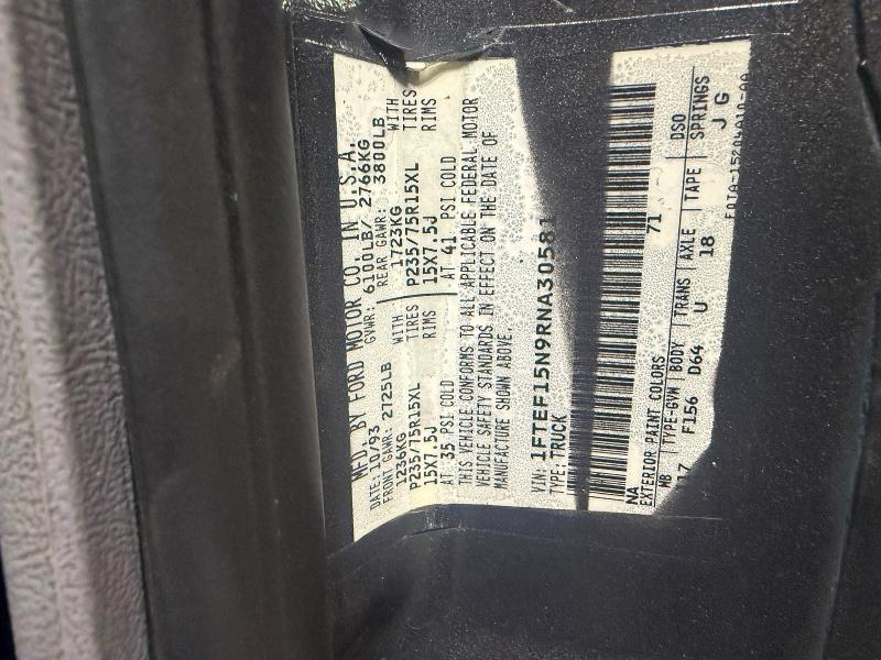 1994 Ford F150 მანქანა იყიდება აუქციონზე, vin: 1FTEF15N9RNA30581, აუქციონის ნომერი: 56626976