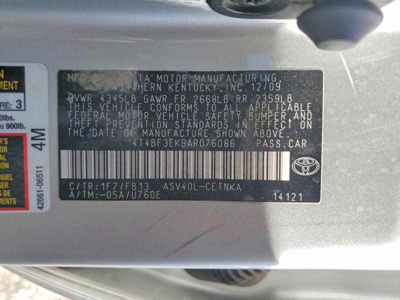 2010 Toyota Camry მანქანა იყიდება აუქციონზე, vin: 4T4BF3EK9AR076086, აუქციონის ნომერი: 58041906