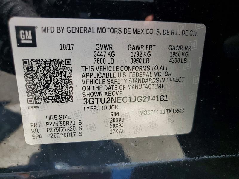 58808636 :رقم المزاد ، 3GTU2NEC1JG214181 vin ، 2018 Gmc Sierra مزاد بيع