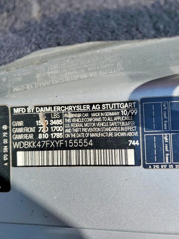 Продажа на аукционе авто 2000 Mercedes-benz Slk, vin: WDBKK47FXYF155554, номер лота: 56358226