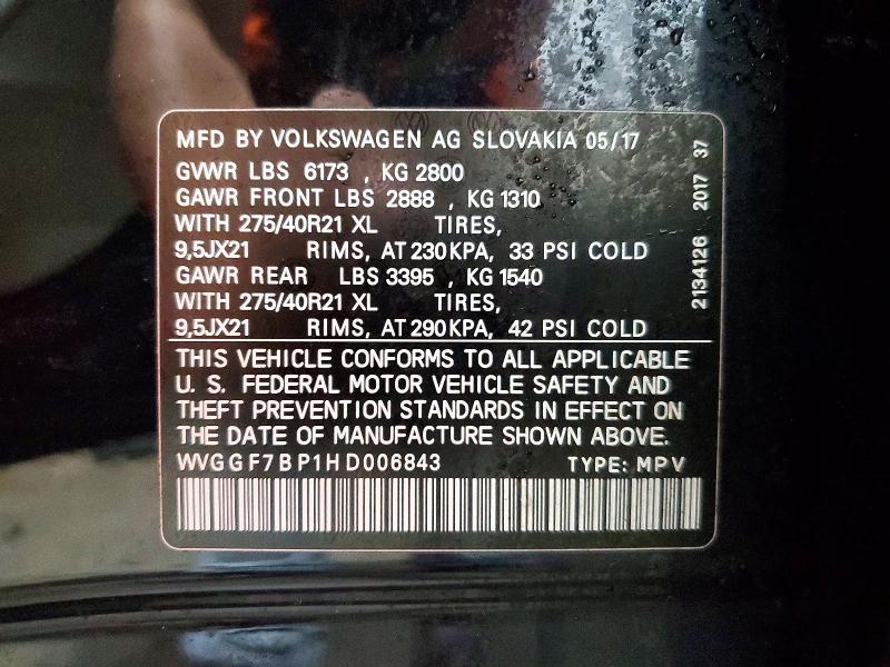 Продажа на аукционе авто 2017 Volkswagen Touareg, vin: WVGGF7BP1HD006843, номер лота: 57479596
