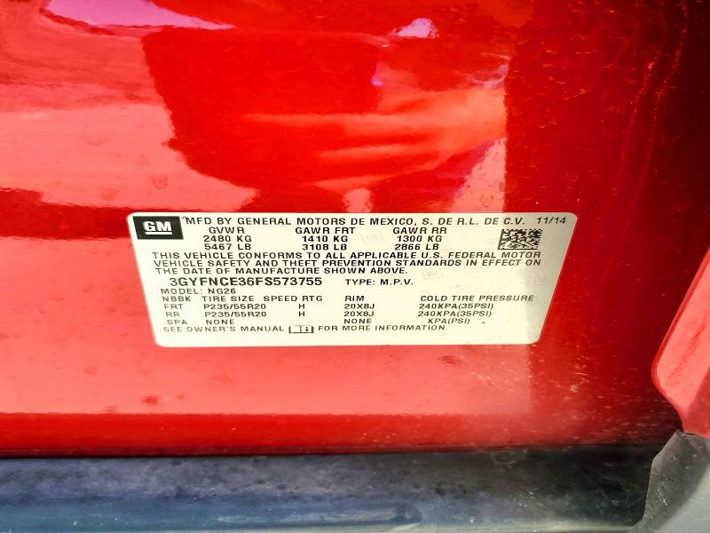 56987336 :رقم المزاد ، 3GYFNCE36FS573755 vin ، 2015 Cadillac Srx مزاد بيع