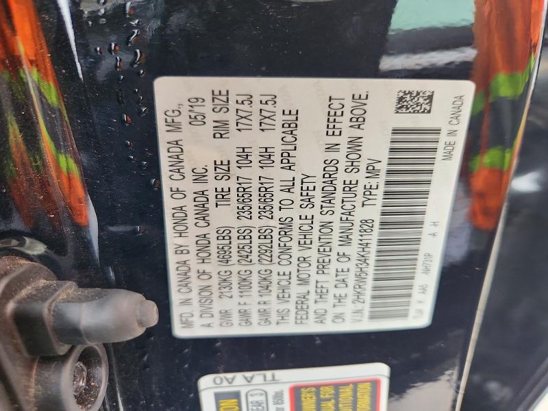 56160176 :رقم المزاد ، 2HKRW5H34KH411828 vin ، 2019 Honda Cr-v مزاد بيع